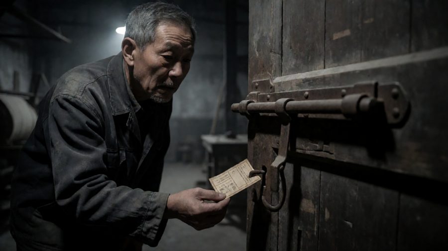 门是碰锁。老纪从衣兜里摸出一张旧纸质车票,折了两折,顺着门缝插进去,上下轻轻挑了