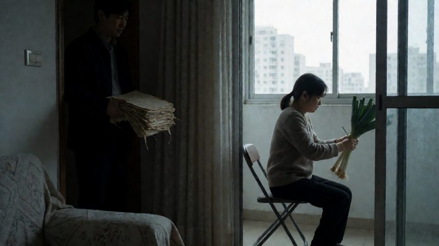 纸在手里响了一下，屋里静得听得见韭菜叶折断的声音