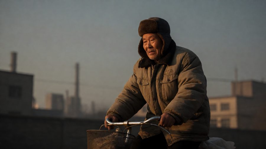 路上顶风，车链子响了一路。