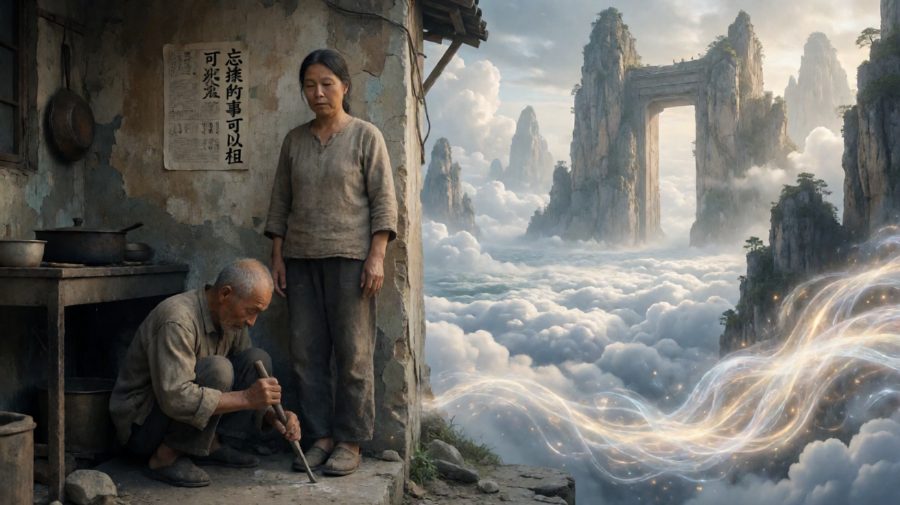 他敲了三下，抬头咧嘴笑：稳当了吧