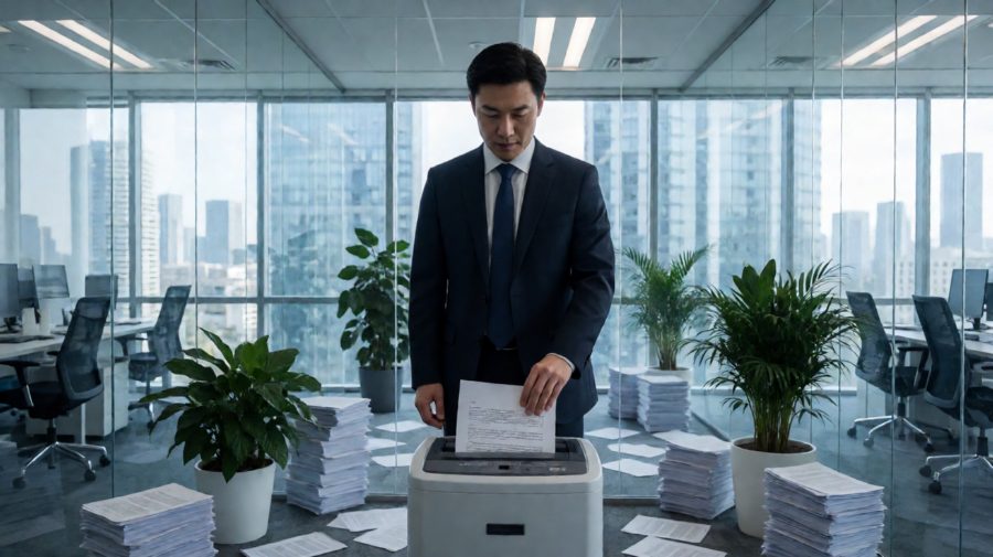 旧版报价表被一页页送入碎纸机