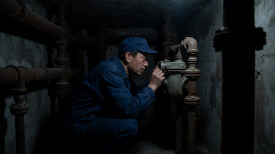 管子里没有水声，只有间隔均匀的‘哒、哒’声，像谁捏着滴管挤药水。