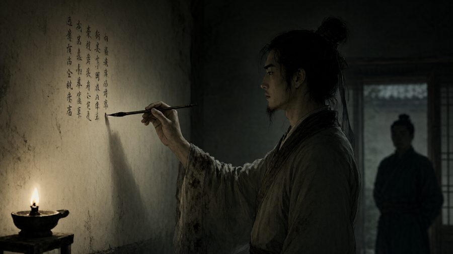立秋夜，笔落歪斜，关山霜色初现