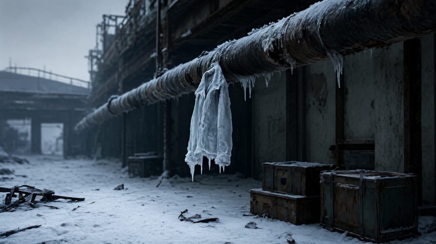 东翼架空管道：雪压塌陷的保温层