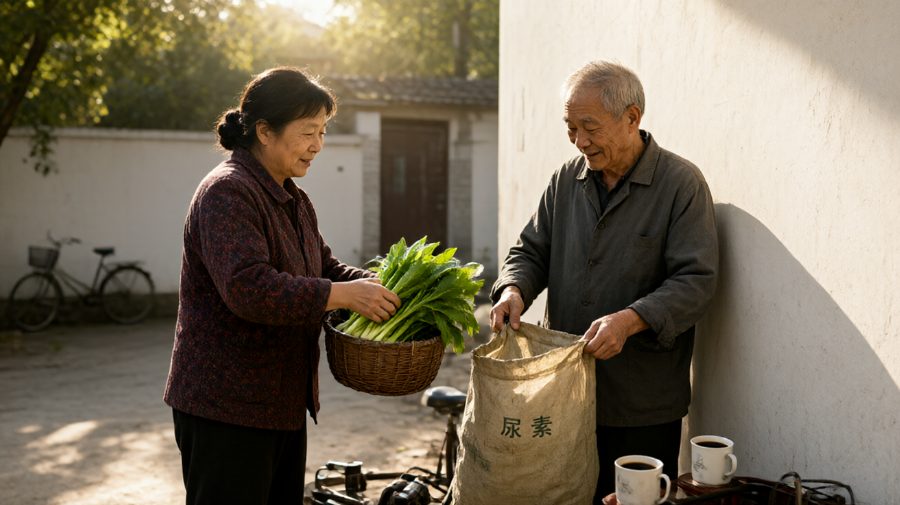 沉默的交接：一袋旧内胎的袋子，装下了清晨的青菜