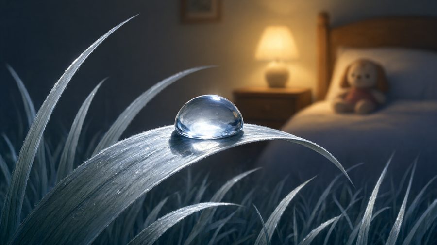 露珠里的月光像细碎银辉，晃一下就闪着光