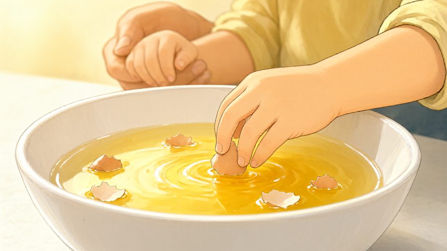 指尖滑过，蛋壳溜走