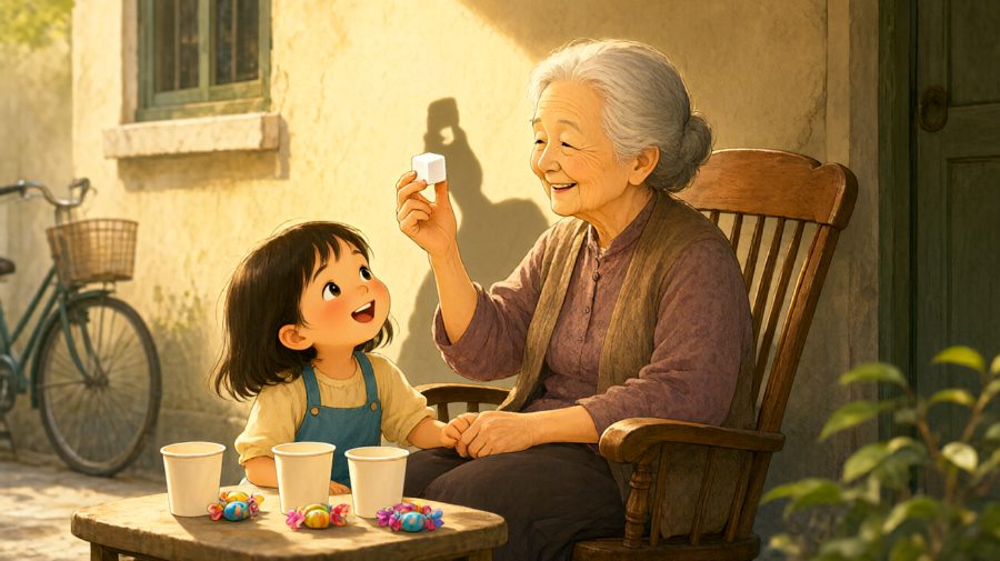 糖果是门票，摇椅是观众席，爱在光影中定格。