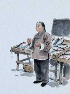 退休教师周素琴在早市鱼摊前讲一句诗