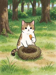 单元门檐下三花流浪猫的半块剩油条和新布窝