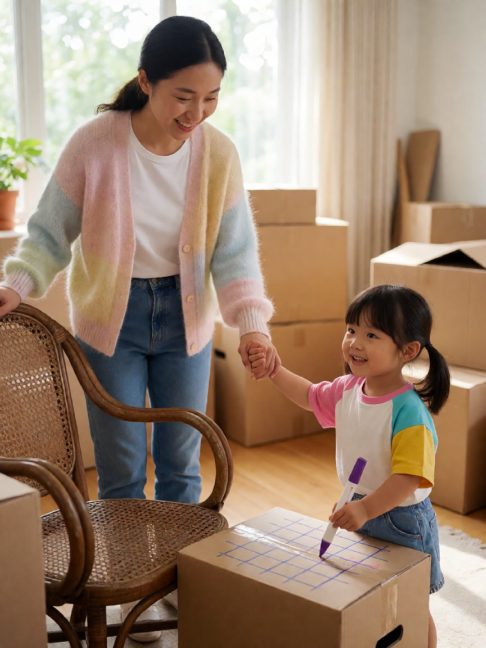 搬家前三天，女儿给每只纸箱画了「不搬」的格子