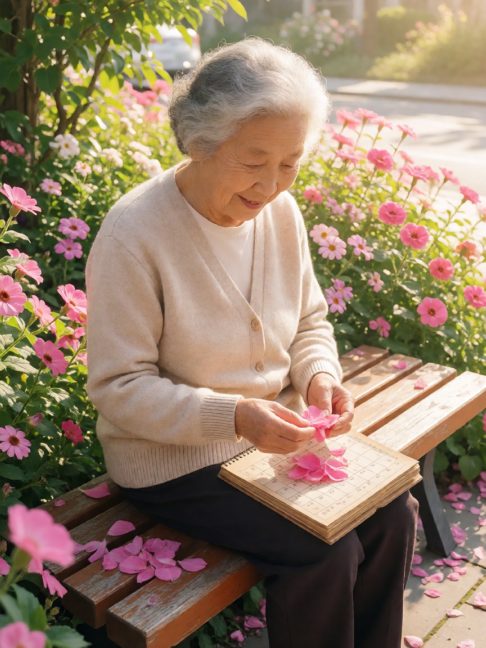 社区花坛边，何姨把落花夹进旧台历