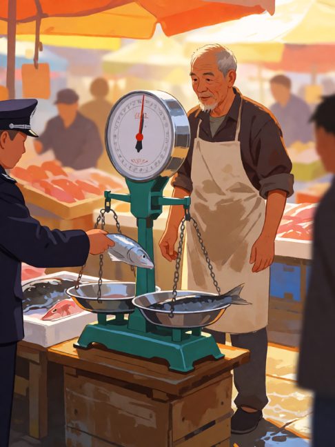 菜市场公平秤旁，杀鱼老赵让抽检员重取样本