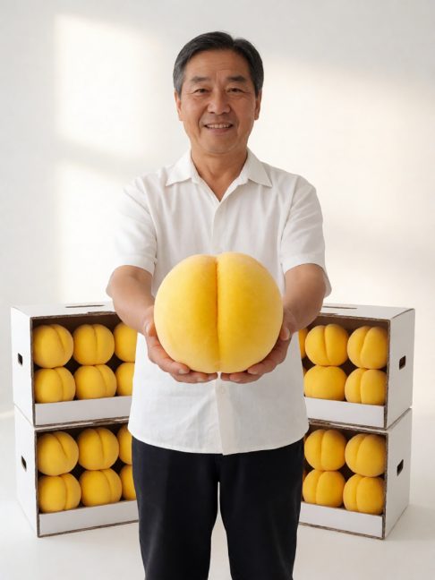 果园西头老赵对着三箱裂口黄桃改直播脚本