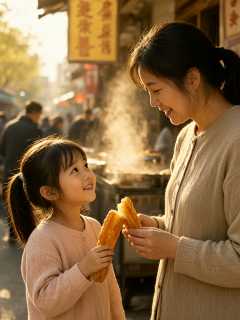 小学门口早餐摊，我陪女儿分吃半根油条的晨间悄悄话