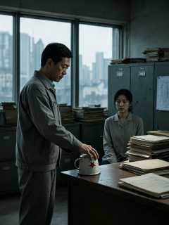 老纺织厂档案室里，周工把搪瓷缸倒扣在我桌角